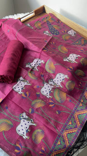 Weavora Pink Soft Cotton Pichwai Jamdani Unstitched Suit Set
